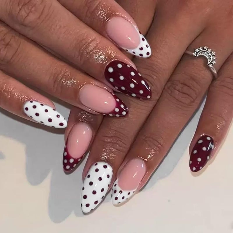 CTTHNBD 6 Packs (144 Pcs) Press on Nails Short Square, Almond Press on Nails, with Leopard Print Polka Dot Design French Tip Fake Nails for Women - 12 Sizes, 6Styles - Image 2